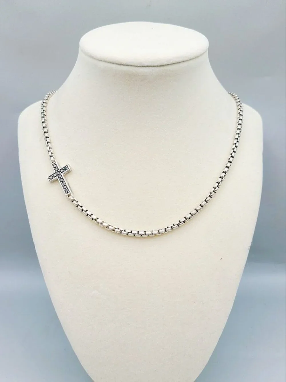 David Yurman Cross Station Necklace w/ Black Diamonds - 3.6mm - 22